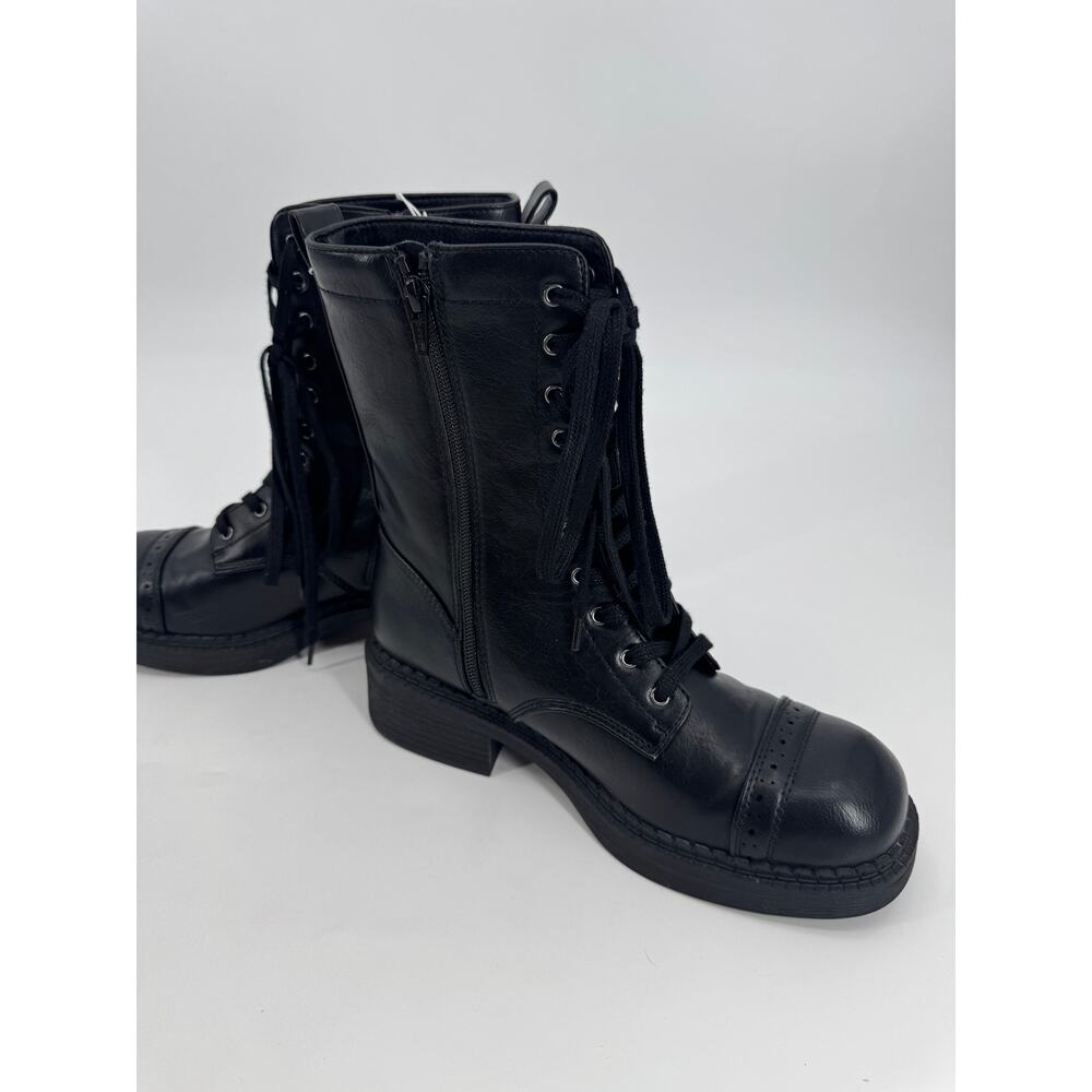 Wild Fable Helga Combat Boots Black Lace Up Side Zip Cap Toe Brogue Womens 8.5 - Picture 5 of 9